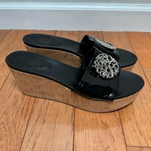 Coach‎ Judith Patent Leather Cork Wedge Black Size 9.5